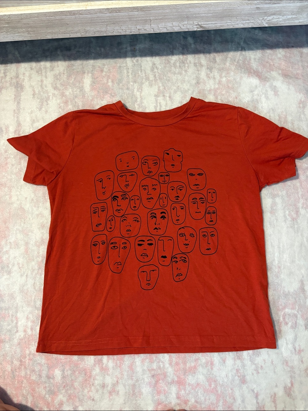 Dark Red Graphic Face Print Tee